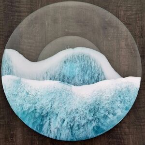 Coastal Wave Round Wall Art - Blue and White
